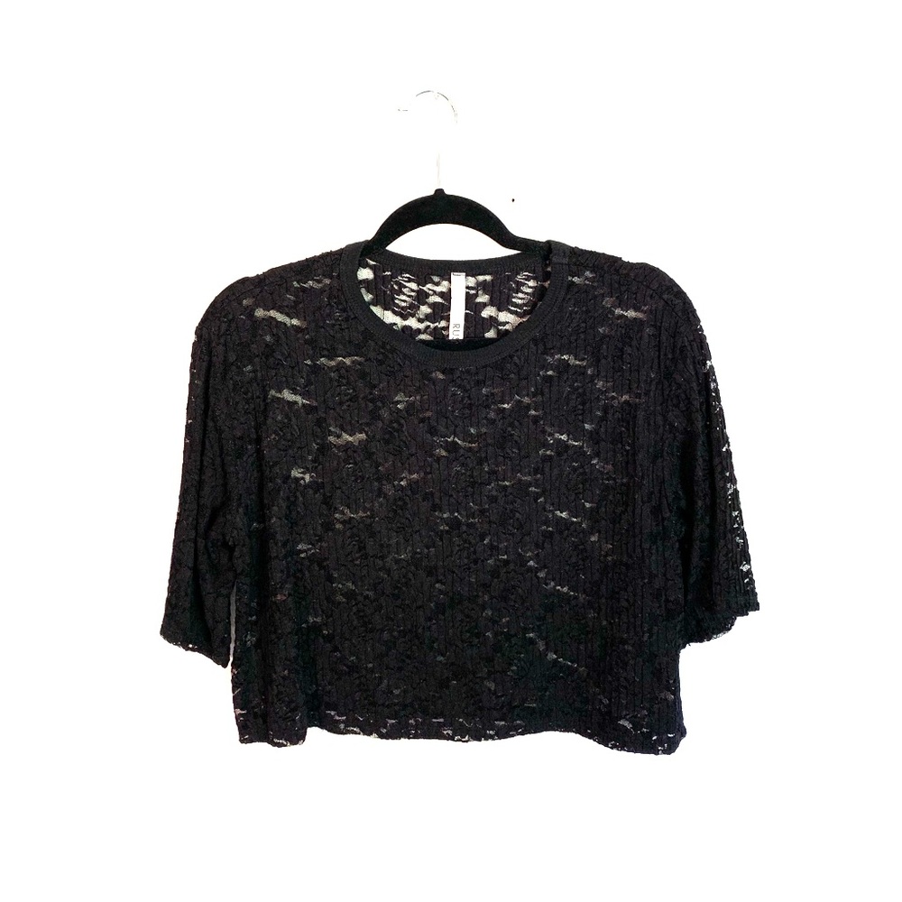 Rush Floral Lace Black Crew Neck Crop Top